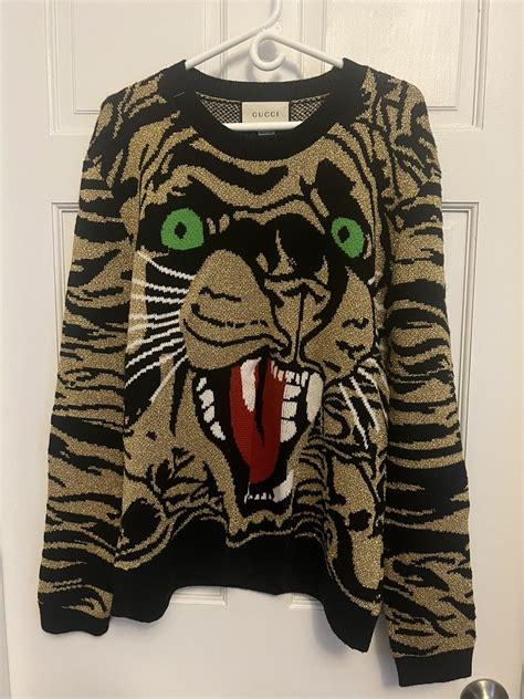 gucci sweater tiger print|Gucci tiger brooch.